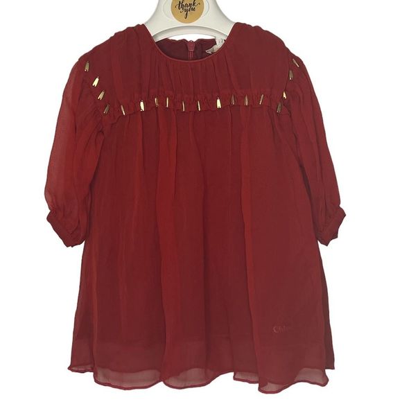 Chloé Red Dress with Goldtone Accents - Picture 1 of 10